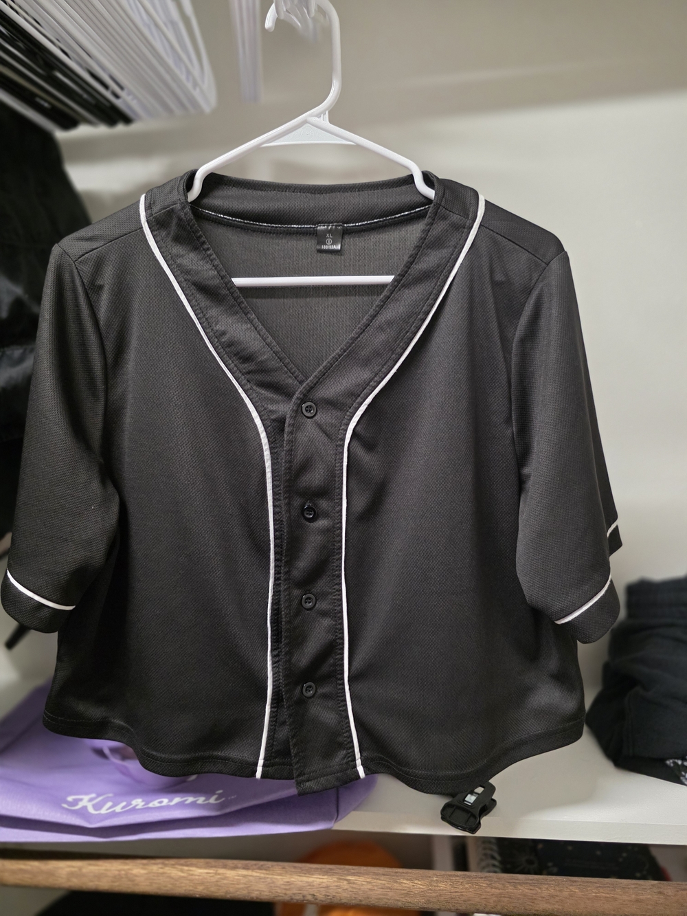 Amazon Black Crop Baseball Shirt with White Piping